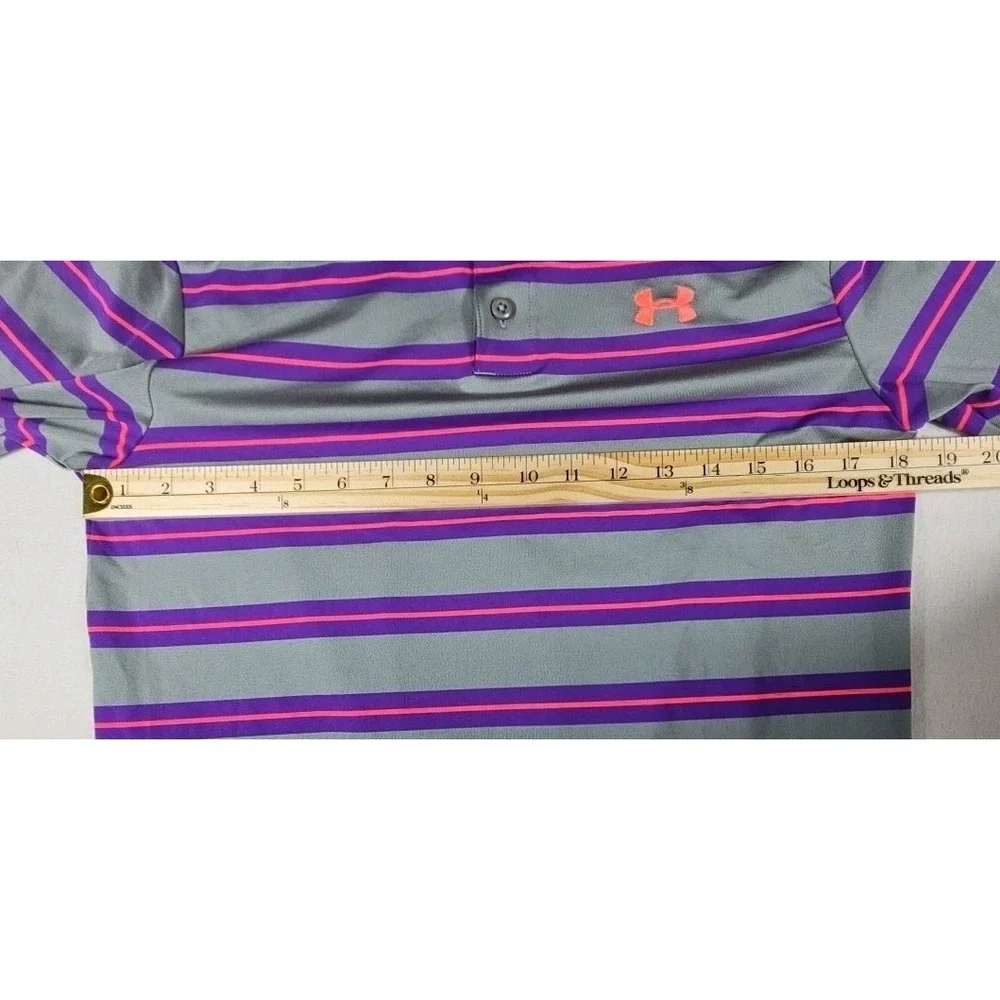 Under Armour Heat‎ Gear Loose Golf Polo Shirt Mens Small Gray/Purple/Pink